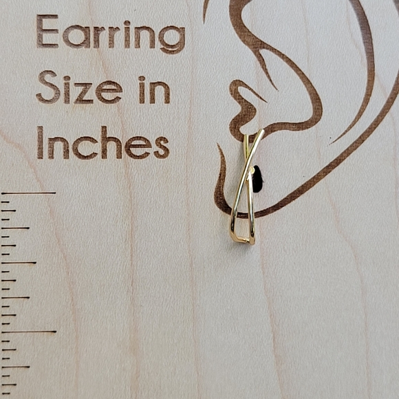 Criss-Cross Gold Minimalist Huggies, stud earrings - Picture 5 of 5